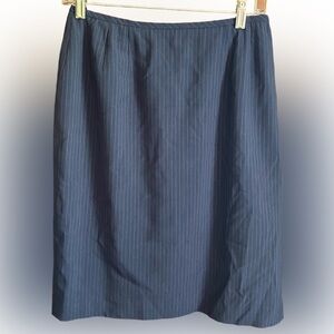 Kasper | Blue-Grey Striped Knee Length Skirt